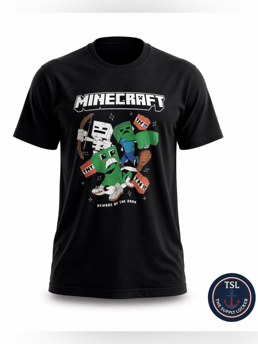 Minecraft Beware of the Dark Graphic T-Shirt Black Est Adult Large
